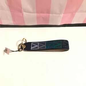 Victoria's Secret Wristlet Keychain Shine Rhinestone Bling Blue Strap NWT